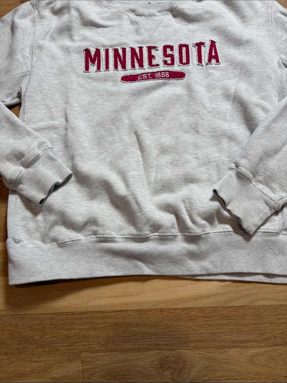 Signature Minnesota Crewneck Sweatshirt in Light Gray with Red Lettering - Picture 7 of 16